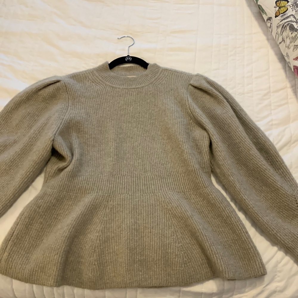 Wool Peplum Sweater with Puffed Sleeves